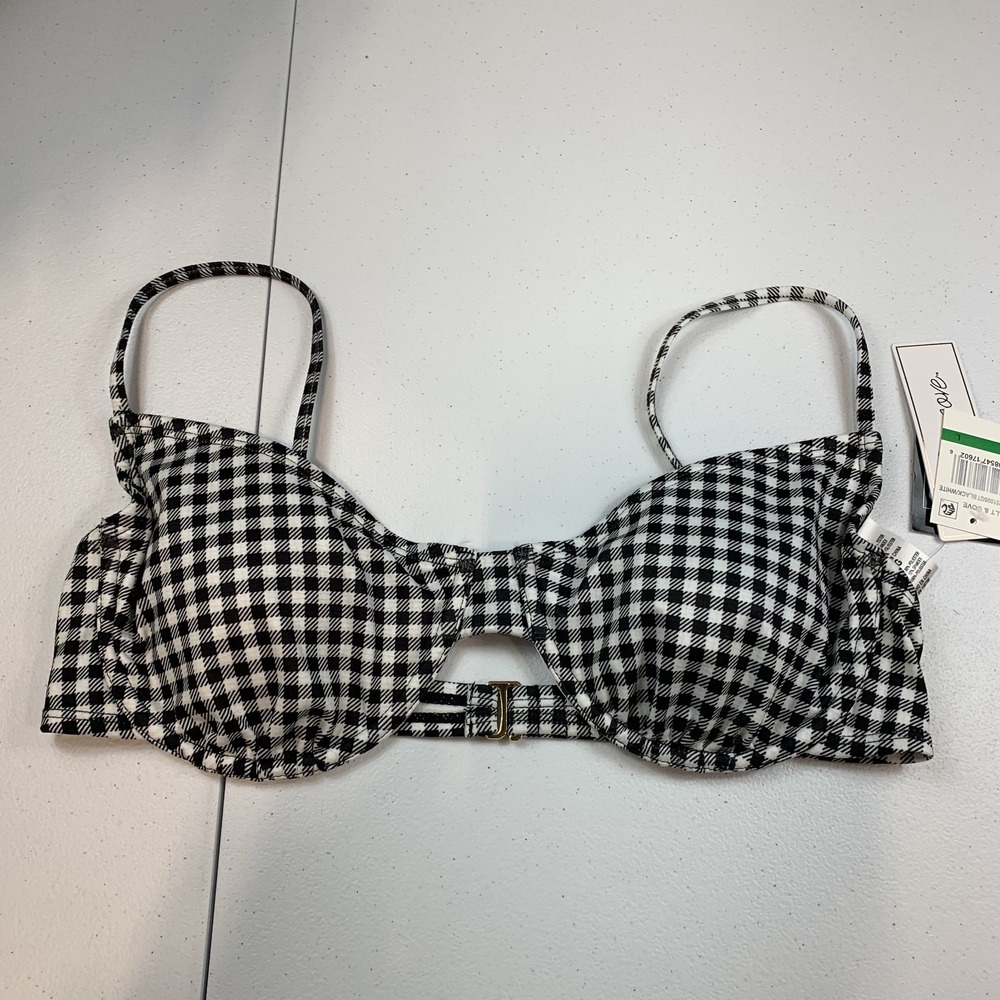 Salt & Cove Junior's Swim Bikini Top L Black White Gingham Plaid Underwire